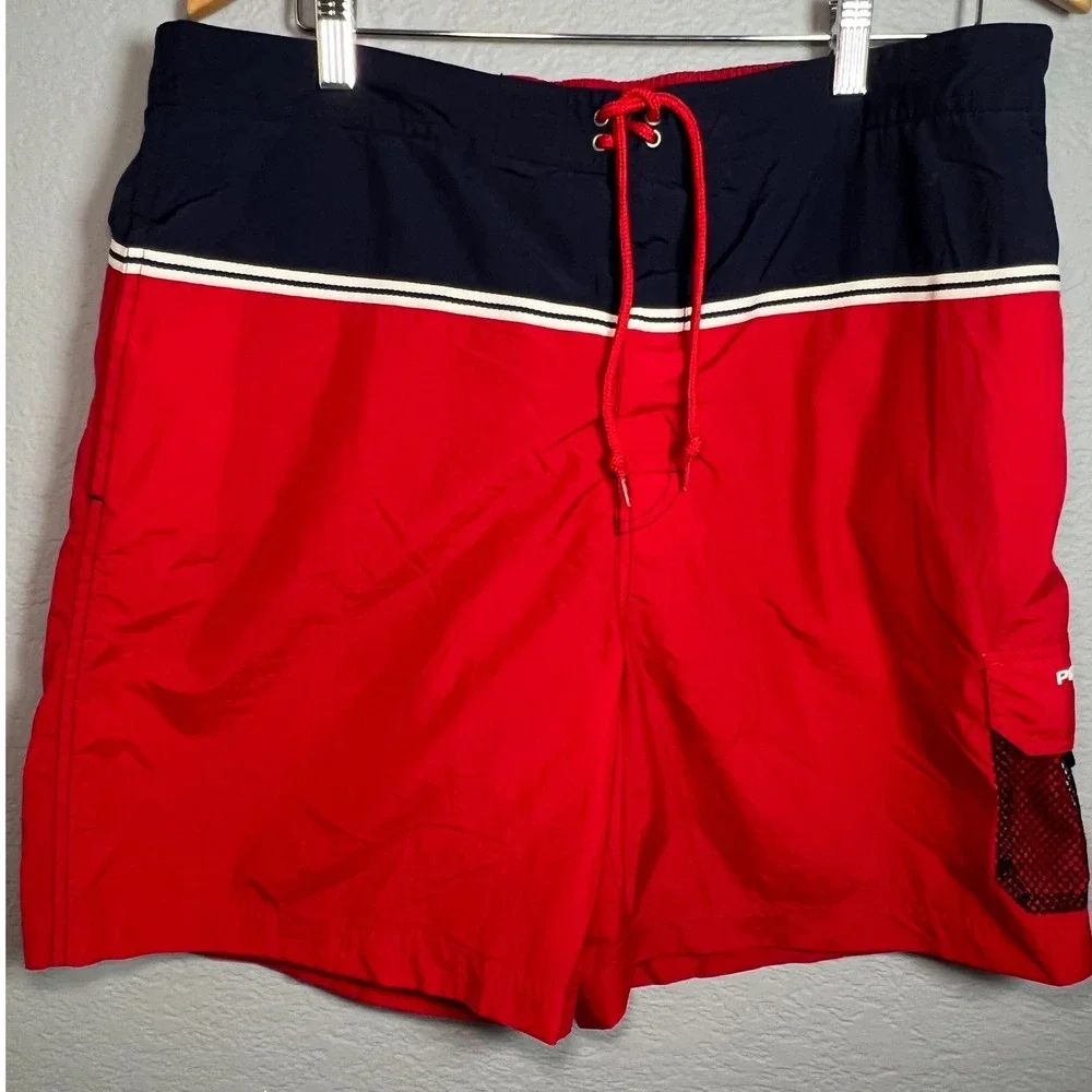 Polo Sport Ralph Lauren Swim Trunks Mens XL Red Navy Blue Cargo Mesh Pocket